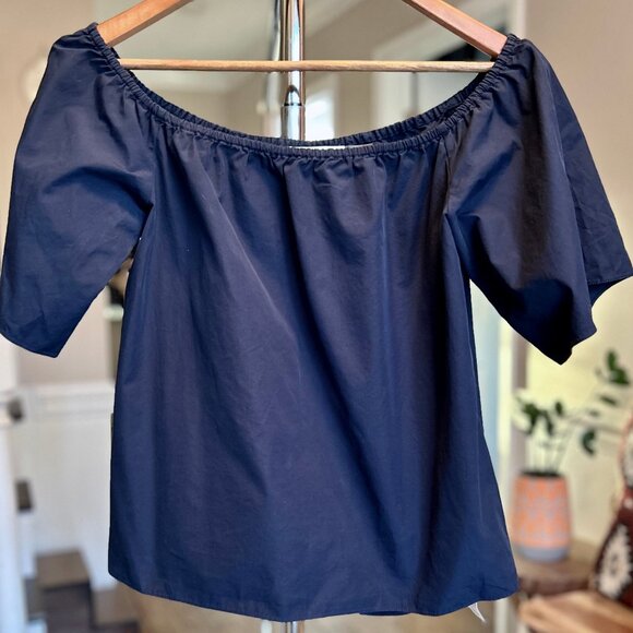 Alice + Olivia Split Back Off the Shoulder Coastal Crosby Top Blouse Navy Sz XS - Picture 7 of 13
